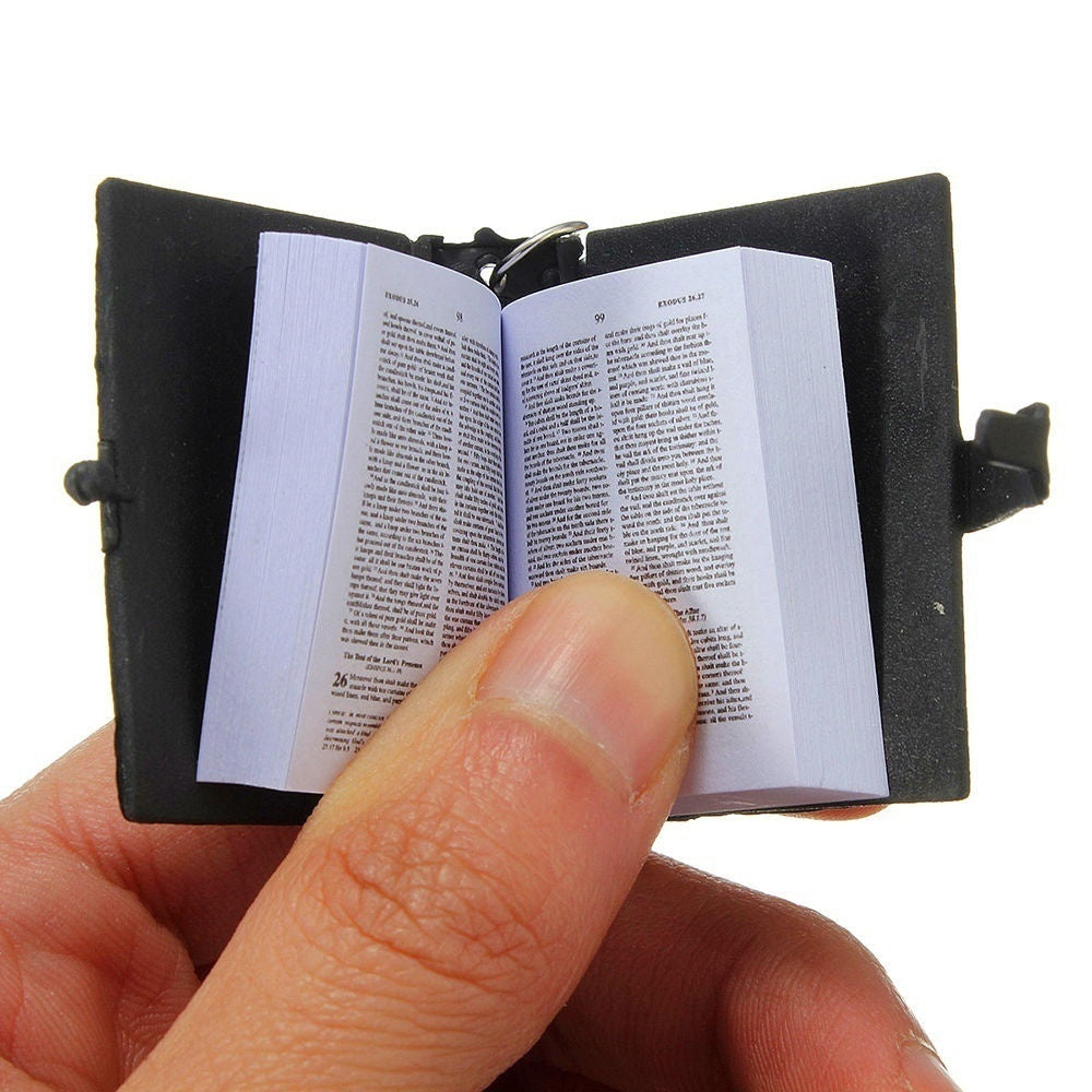1 pc Religious Mini Bible Book Pendant Keychain - Perfect Bag Ornament or Favors Gift with Cross Cover Design