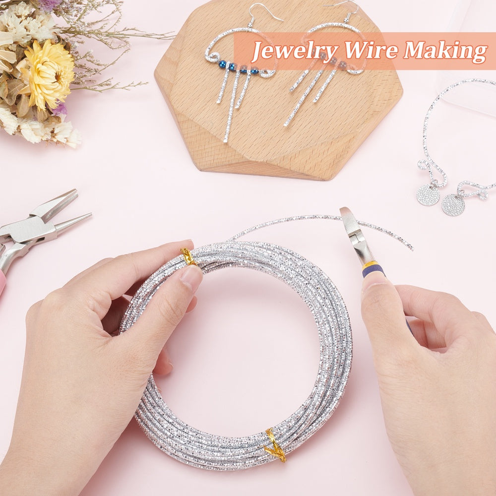 1 Roll Textured Silvery Wire, 12 Gauge 33 Feet Diamond Cut Aluminum Craft Wire For Ornaments Making And Other Jewelry Craft Work