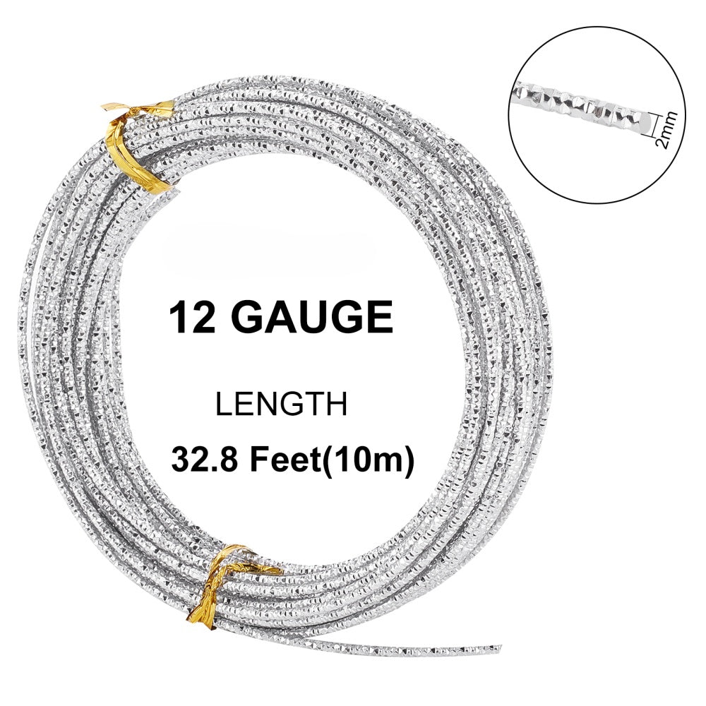 1 Roll Textured Silvery Wire, 12 Gauge 33 Feet Diamond Cut Aluminum Craft Wire For Ornaments Making And Other Jewelry Craft Work