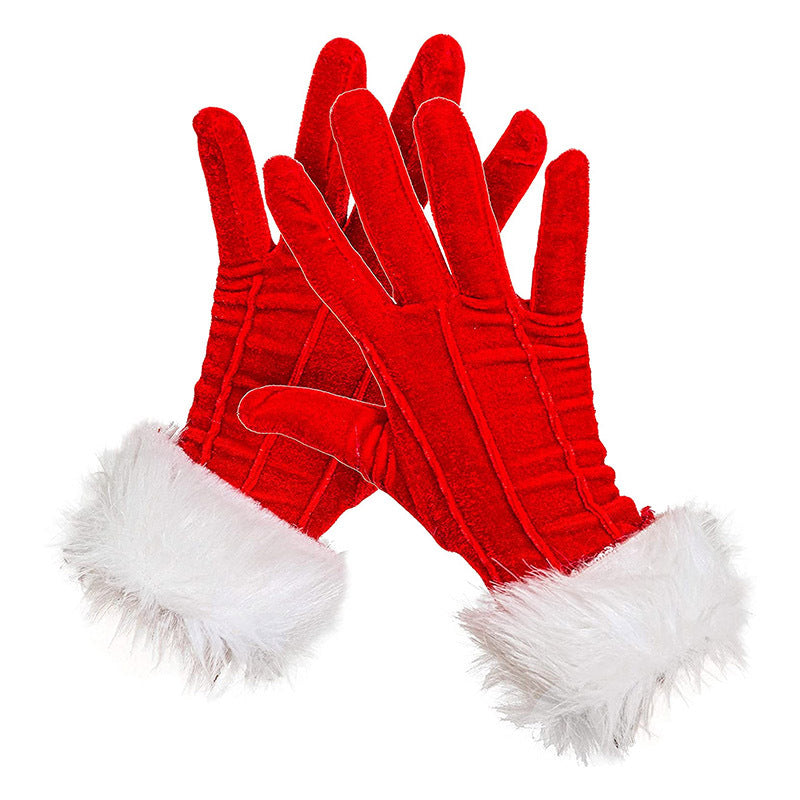 A Pair Of Christmas Gloves Red Costume Velvet Gloves Christmas Party Dress Up Accessories