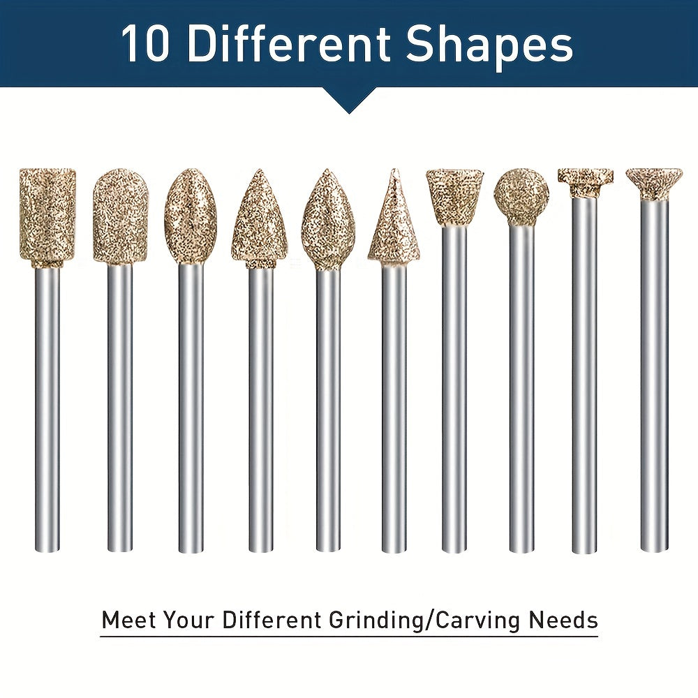20pcs Diamond Grinding Burr Drill Bit Set, Rotary Tool Accessories Stone Carving Set With 1/8 Inch Shank For Stone Ceramic Glass Carving, Grinding, Polishing, Carving, Sanding