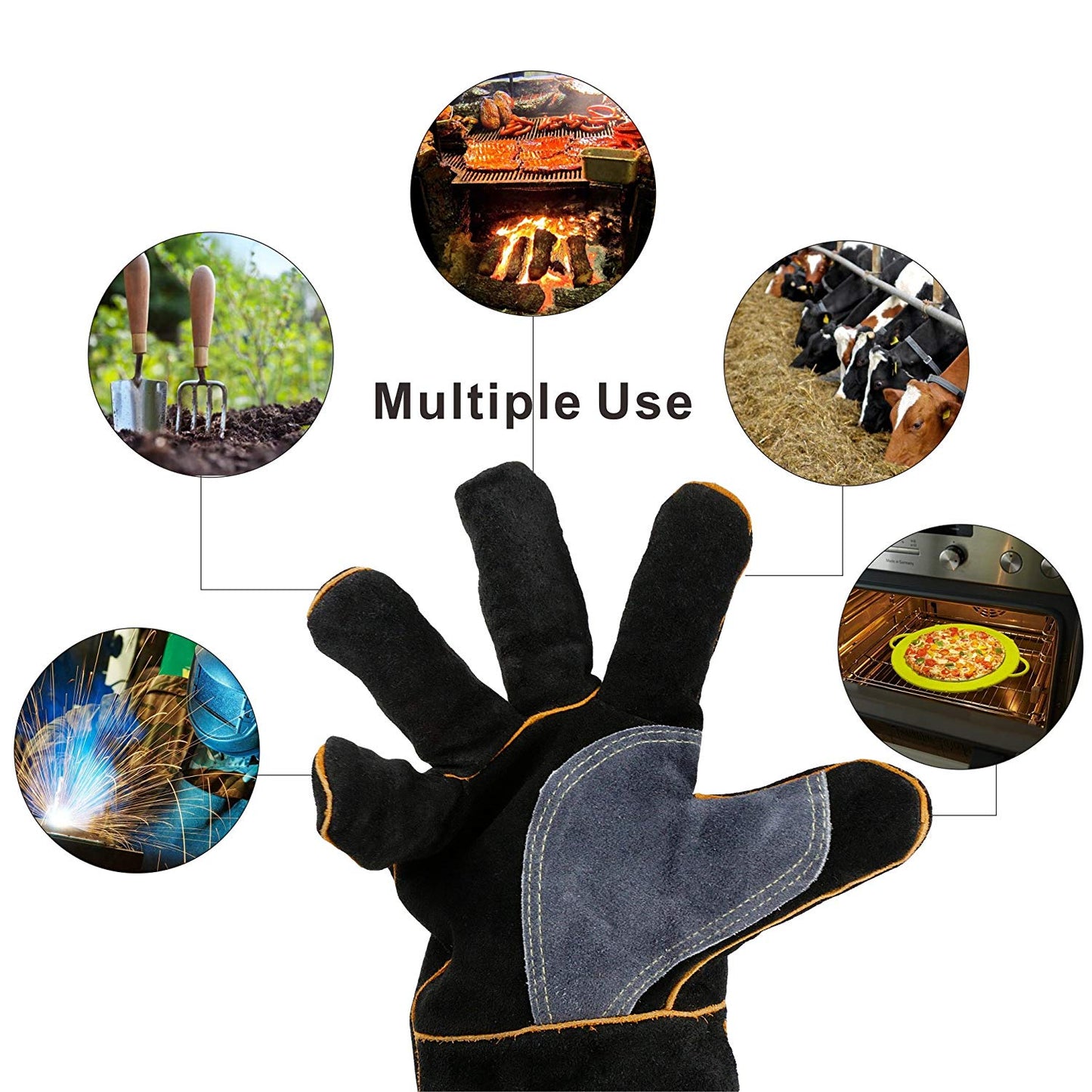 1 Pair 482°F Welding Gloves With Soft Lining, Mig/Stick Welder Heat/Fire Resistant, Mitts For Oven/Grill/Fireplace/Furnace/Stove/Pot Holder/Tig Welder