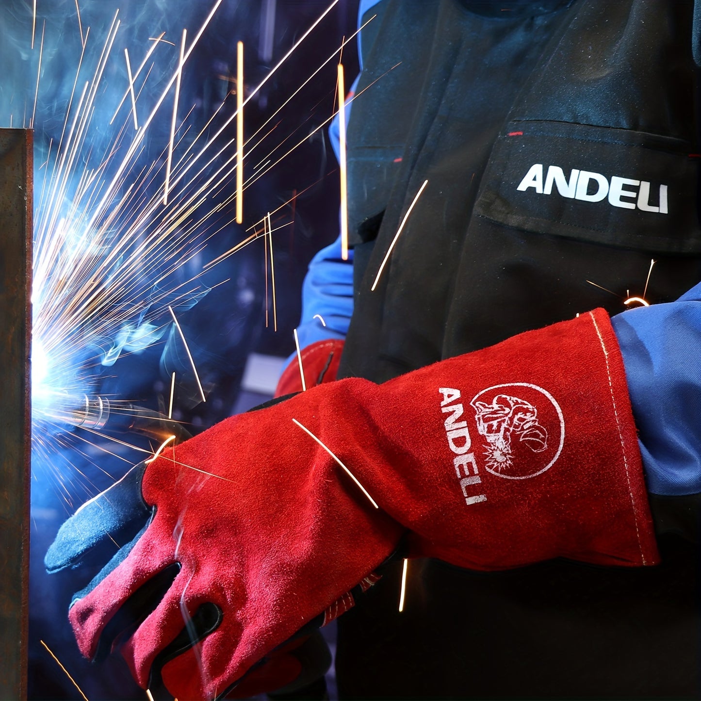 1 Pair ANDELI 14inch Welding Gloves, 572°F TIG/Mig/Welding Gloves Heat/Fire Resistant, BBQ/Oven,Grill,Fireplace Gloves With Extra Long Sleeve