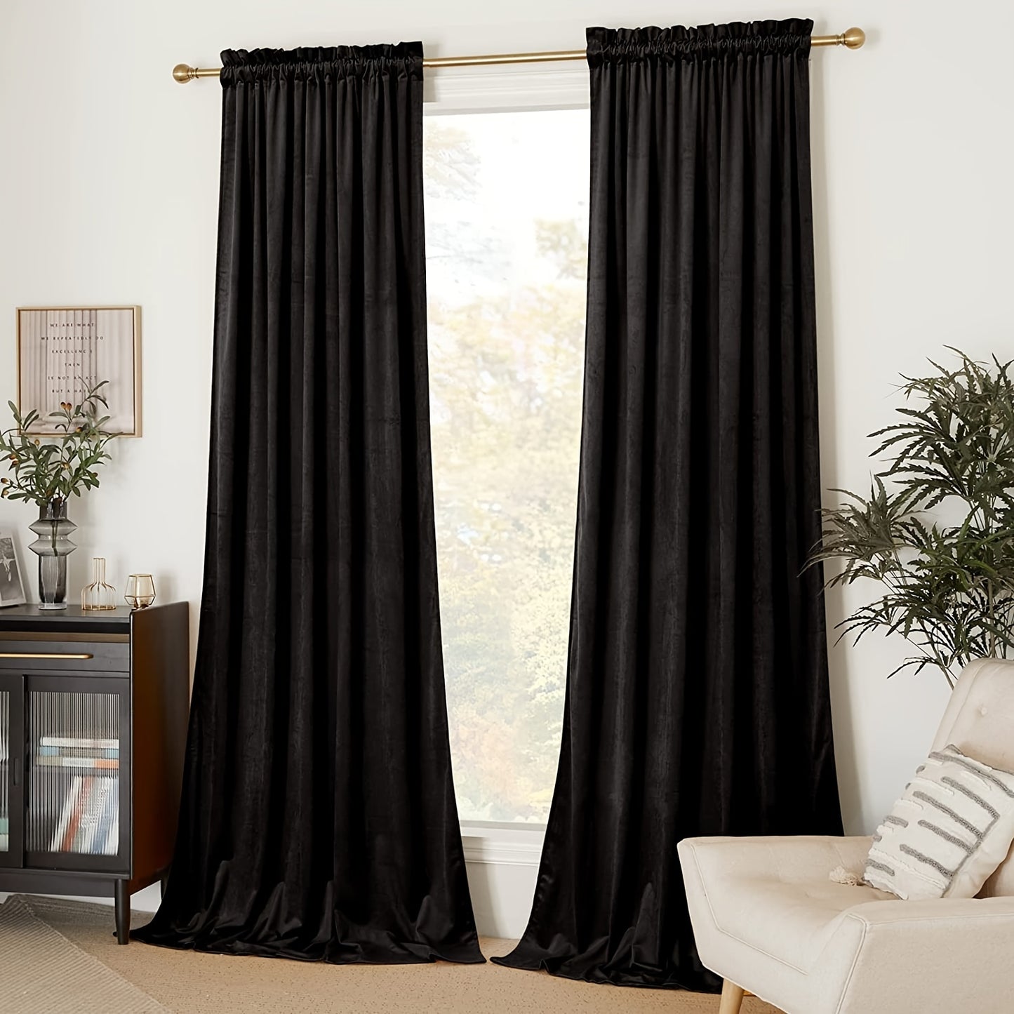 1pc Elegant Velvet Black Curtain for Luxurious Home Decor