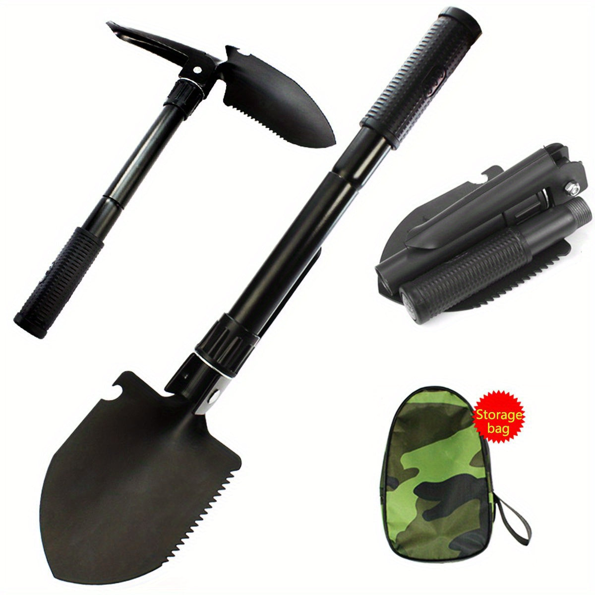 1 Set, Black Multifunctional Foldable Portable Soldier Shovel, Send Camouflage Hangable Waist Storage Bag, Camping Outdoor Spade Good Things, Folding Shovel, Soldier Shovel, Small Folding Shovel/ Pick, Camping Folding Small Spade