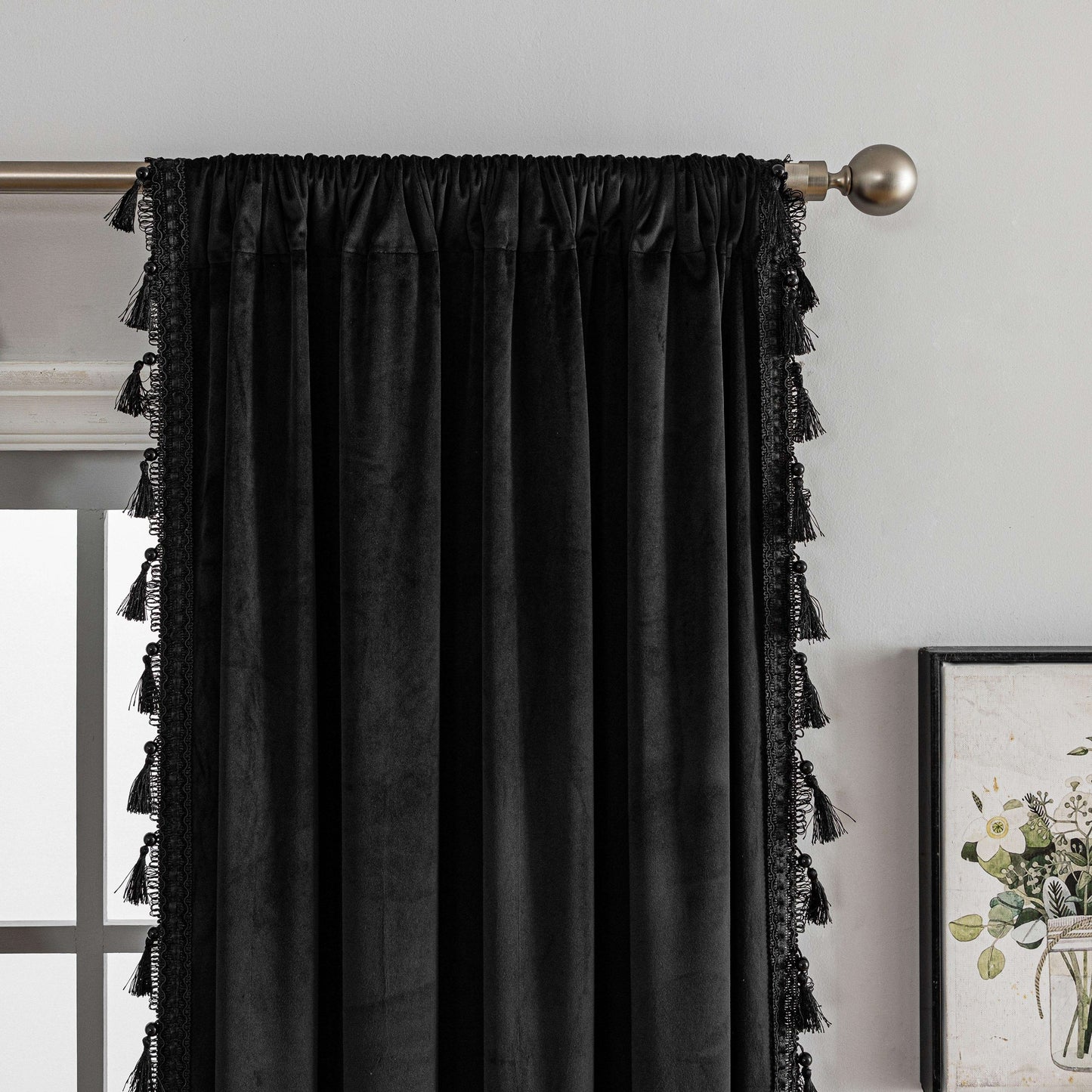 2 Panels Tassel Velvet Curtains, Bedroom Balcony Blackout Curtain, Windproof Tassels Curtains Fashionable For Living Room Office Home Decor