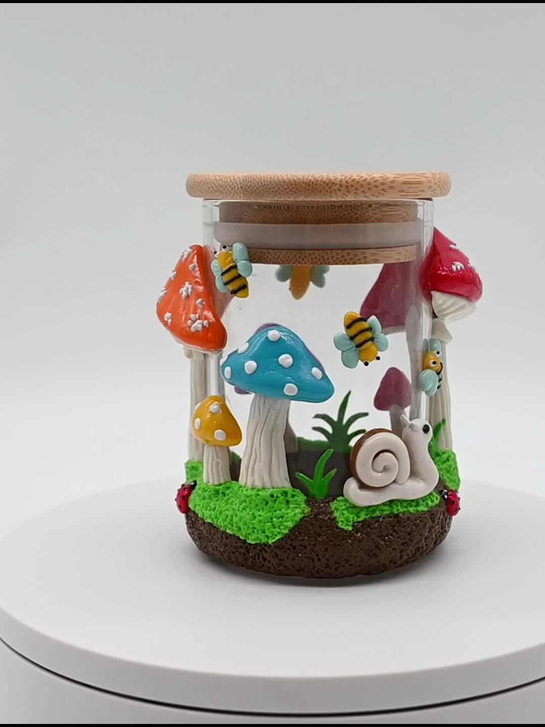 1pc Hand Painted,3D Cartoon Cute Mushroom Candy Jar, Clay Candy Jar, Cartoon Candy Jar With Lid, Glass Candy Jar, Home Storage Box Cookie Jar With Lid, Home Kitchen Accessories,Size 11.5cm/4.5inch