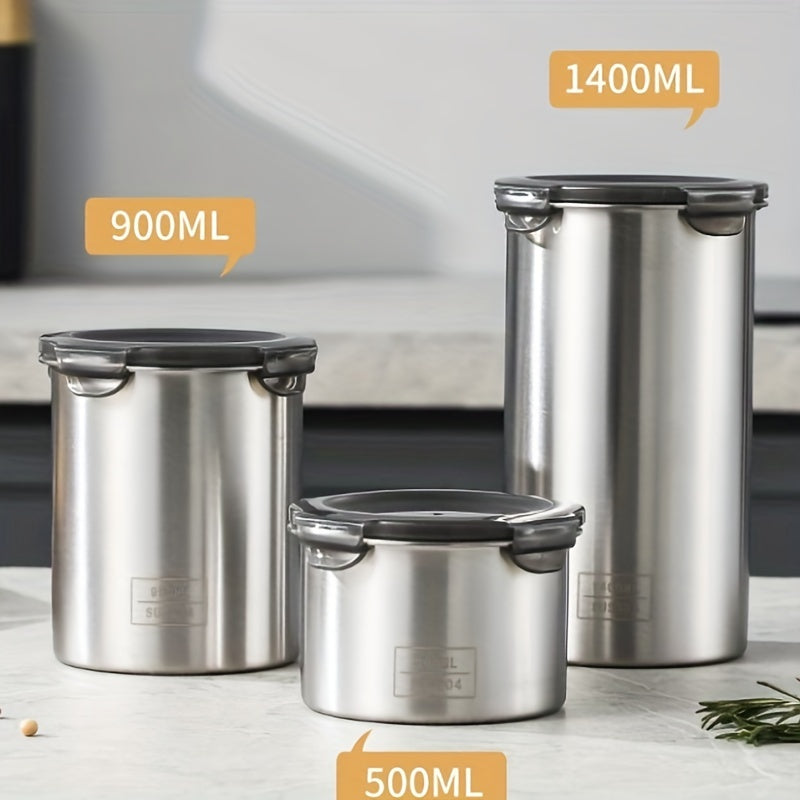 1/3pcs Food Sealed Box, Stainless Steel SUS-304 Sealed Storage Tank, Halloween Candy Can Biscuit Can Candy Server, Candy Jar Cookie Jar,  Bento Box, Miscellaneous Grain Storage Box, Spice Coffee Storage Tank, Fresh-keeping Bowl, Kitchen Supplies