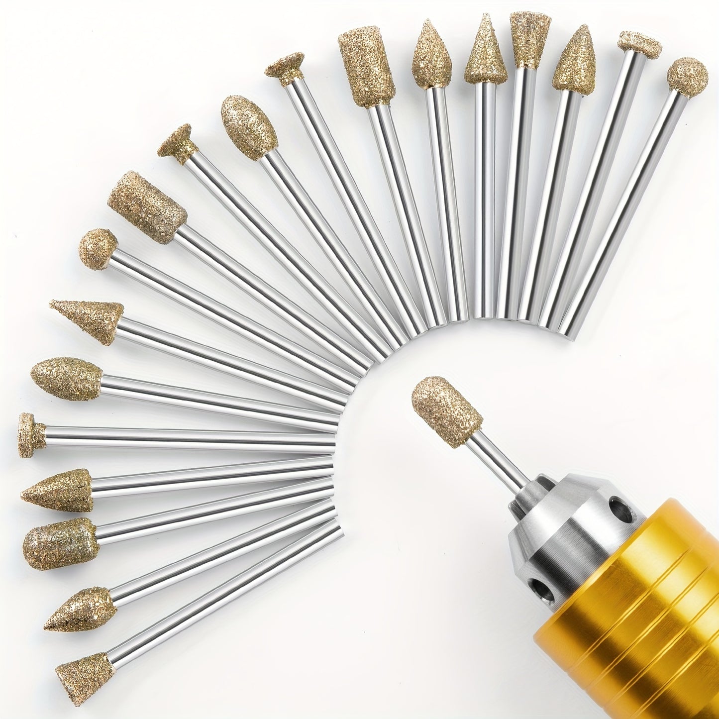 20pcs Diamond Grinding Burr Drill Bit Set, Rotary Tool Accessories Stone Carving Set With 1/8 Inch Shank For Stone Ceramic Glass Carving, Grinding, Polishing, Carving, Sanding