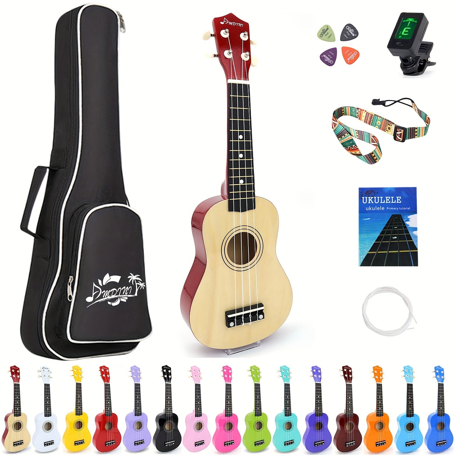 Amdini 21 Soprano Ukulele  HighQuality Basswood Perfect Acoustic Sound Ideal for Beginners  Complete Bundle with Case Strap Tuner Picks  Tutorial Guide