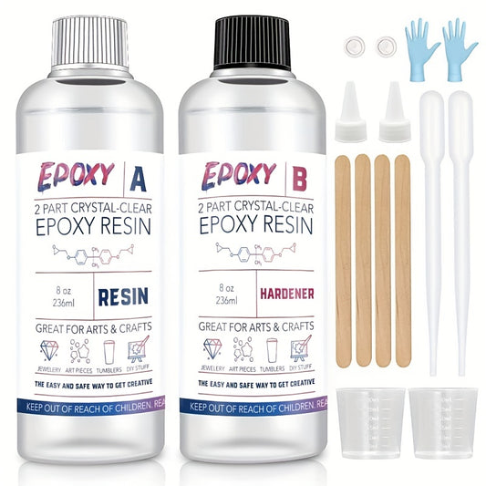 16oz Epoxy Resin Kit(8oz A+8oz B) - Crystal Clear Liquid Epoxy Resin & Hardener Fast Curing Epoxy For Jewelry Crafts & Art Resin - Food Safe, Self Leveling With High Gloss, UV & Heat Resistant