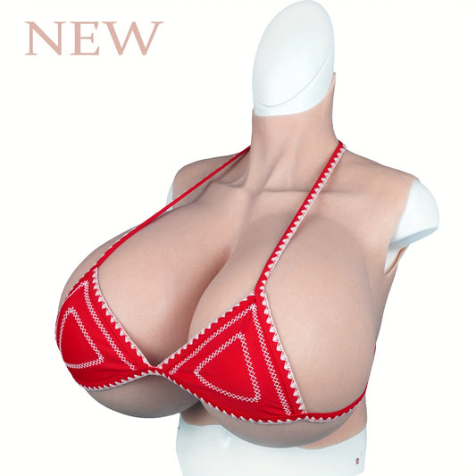 1-Piece New High Collar European And American Skin Color Silicone Large Breast D/E/G/S Cup Suitable For Crossdressers Cosplay Men's And Women's Wear Enlarged Chest Transgender Silicone False Chest Vest Clothing