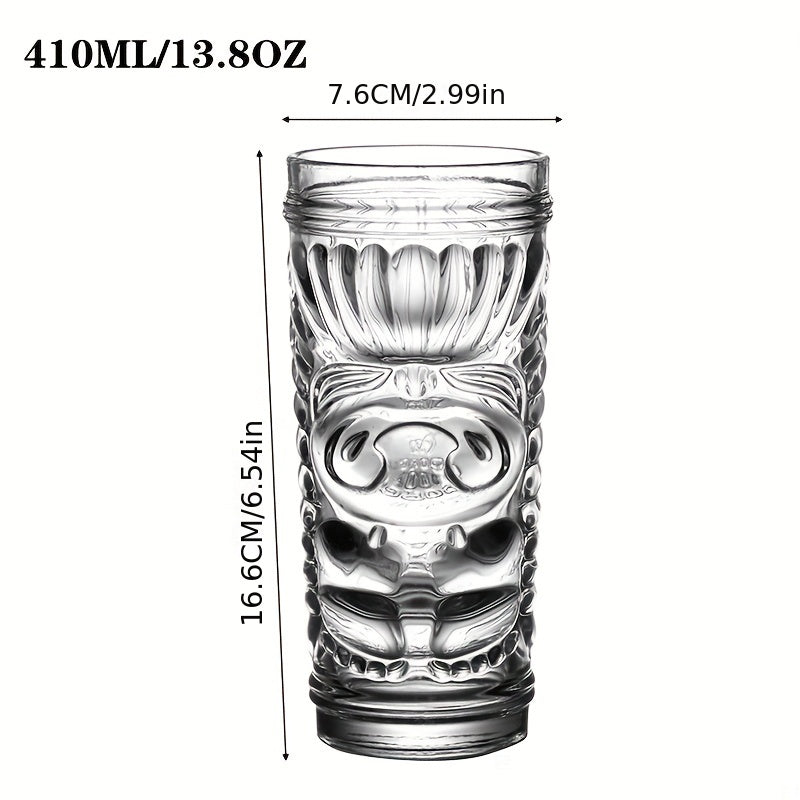 1 pcs 13.8oz Personalized Tiki Glass Bar Glass for Cocktails, Whiskey, and Summer Drinks - Vintage Hawaiian Cocktail Glass with Zombie Design - Perfect for Home Kitchen Use