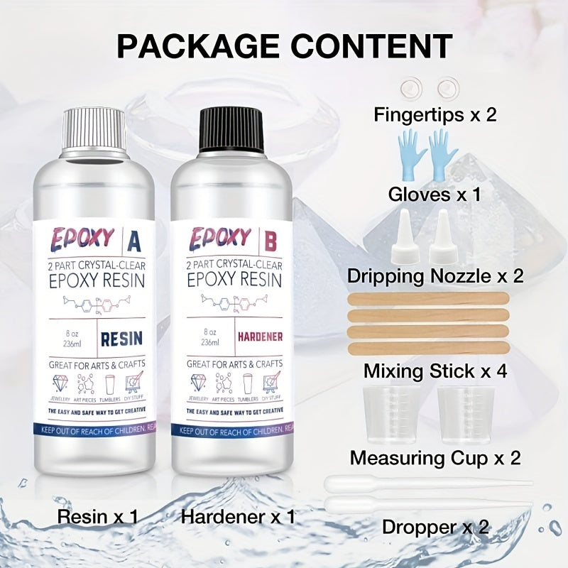 16oz Epoxy Resin Kit(8oz A+8oz B) - Crystal Clear Liquid Epoxy Resin & Hardener Fast Curing Epoxy For Jewelry Crafts & Art Resin - Food Safe, Self Leveling With High Gloss, UV & Heat Resistant
