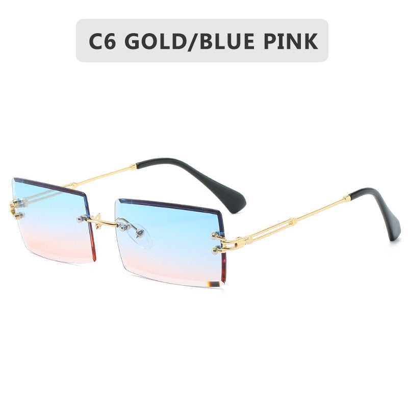 Fashion Small Rectangle Sunglasses Women Rimless Square Sun Glasses  2022 Summer Style Female Uv400 Green Brown