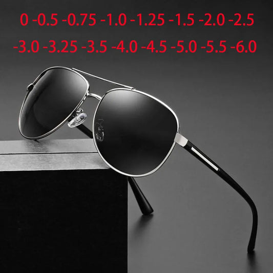 Men's Driving Prescription Lenses Sunglasses Polarized Cat Eyes Anti-Glare Short-sight Sun Glasses For Male 0 -0.5 -0.75 To -6.0