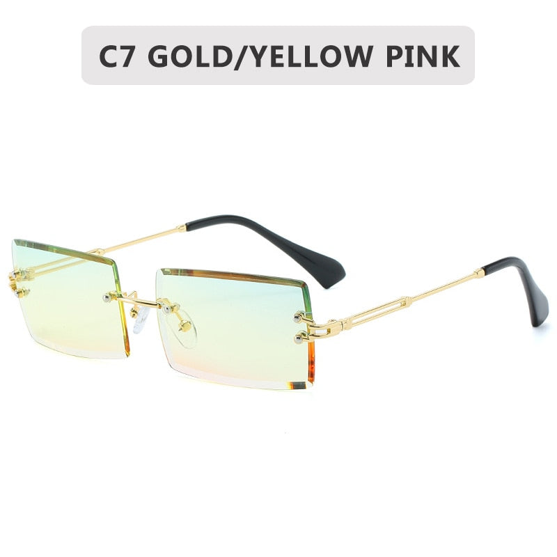 Fashion Small Rectangle Sunglasses Women Rimless Square Sun Glasses  2022 Summer Style Female Uv400 Green Brown