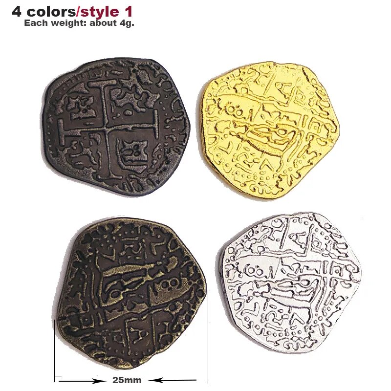 1 Piece European Spain Doubloon gold coin captain pirate toy party metal coin treasure game hunt