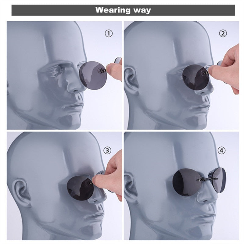 Clip On Nose Glasses Round Rimless Matrix Morpheus Sunglasses Mini Frameless Vintage Men Eyeglasses UV400