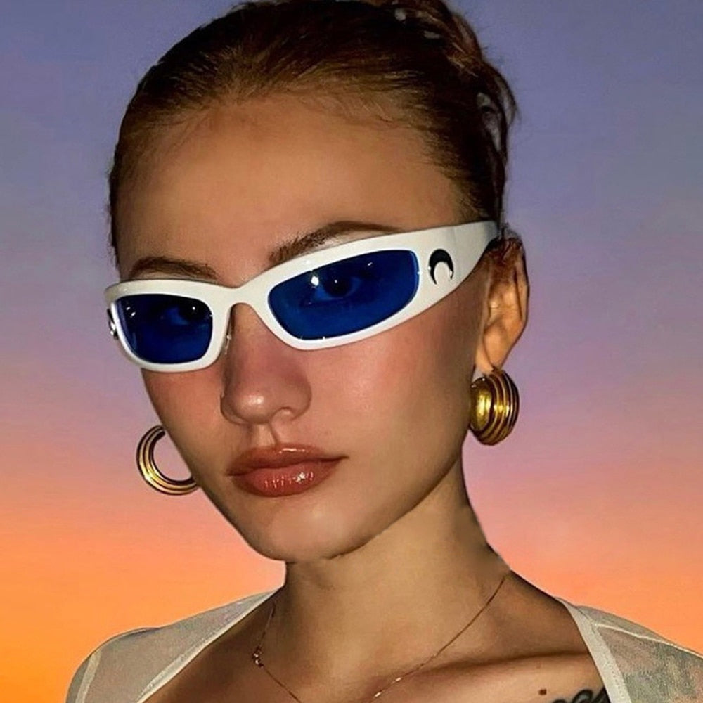 2022 New Moon Rectangular Sunglasses for Women Man Vintage Outdoor Cycling Sports Hip Hop Punk Sun Glasses UV400 Trend Female