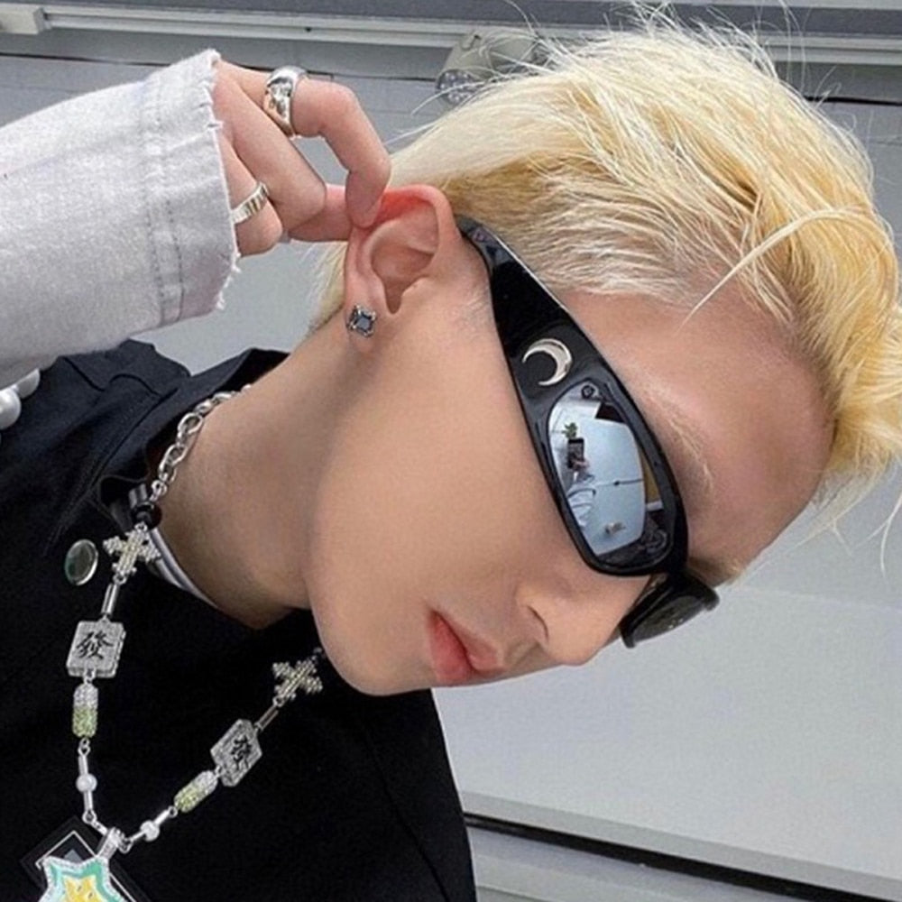 2022 New Moon Rectangular Sunglasses for Women Man Vintage Outdoor Cycling Sports Hip Hop Punk Sun Glasses UV400 Trend Female