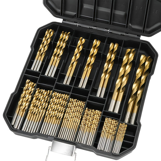Shawty 99pcs Titanium Coated Drill Bit Set, 135 Degree Tip HSS Drill Bits Kit With Storage Case For Steel, Aluminum, Copper, Drill Bits For Metal And Wood, High Speed Steel Drill Bit Set For Wood Plastic Aluminum Alloy Drilling
